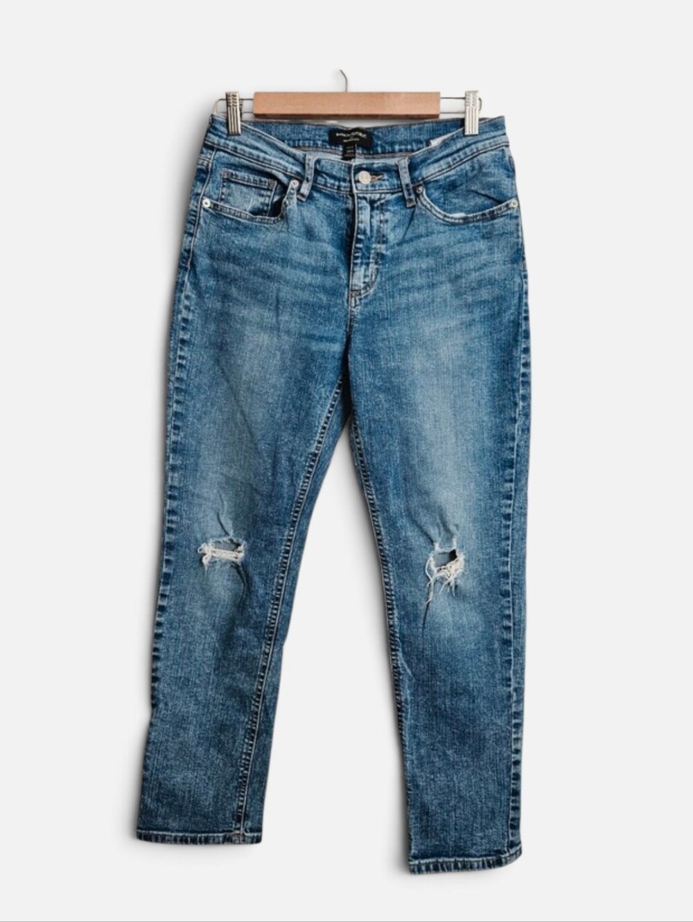 Banana Republic Girlfriend Jean Sz 28/6 Medium Wash Distressed Knee Straight